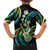 Hawaiian Ukulele Family Matching Off Shoulder Short Dress and Hawaiian Shirt Chartreuse Cyan Fantastic Plumeria