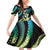 Hawaiian Ukulele Family Matching Off Shoulder Short Dress and Hawaiian Shirt Chartreuse Cyan Fantastic Plumeria