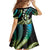 Hawaiian Ukulele Family Matching Off Shoulder Short Dress and Hawaiian Shirt Chartreuse Cyan Fantastic Plumeria