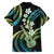 Hawaiian Ukulele Family Matching Off Shoulder Short Dress and Hawaiian Shirt Chartreuse Cyan Fantastic Plumeria