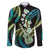 Hawaiian Ukulele Family Matching Off Shoulder Short Dress and Hawaiian Shirt Chartreuse Cyan Fantastic Plumeria