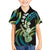 Hawaiian Ukulele Family Matching Off Shoulder Short Dress and Hawaiian Shirt Chartreuse Cyan Fantastic Plumeria