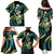 Hawaiian Ukulele Family Matching Puletasi and Hawaiian Shirt Chartreuse Cyan Fantastic Plumeria