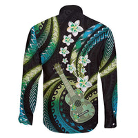 Hawaiian Ukulele Family Matching Puletasi and Hawaiian Shirt Chartreuse Cyan Fantastic Plumeria