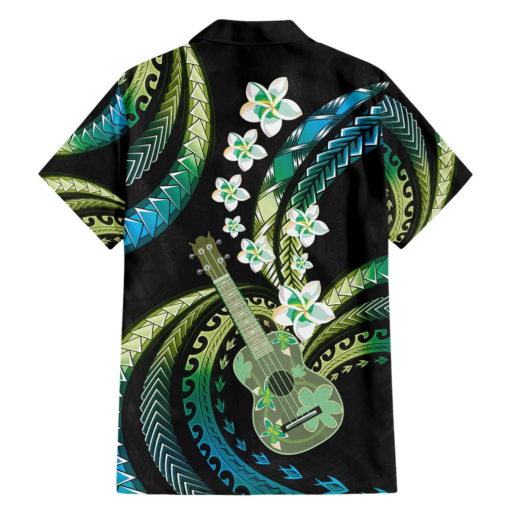 Hawaiian Ukulele Family Matching Summer Maxi Dress and Hawaiian Shirt Chartreuse Cyan Fantastic Plumeria