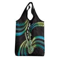 Hawaiian Ukulele Grocery Bag Chartreuse Cyan Fantastic Plumeria