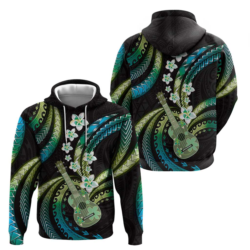 Hawaiian Ukulele Hoodie Chartreuse Cyan Fantastic Plumeria