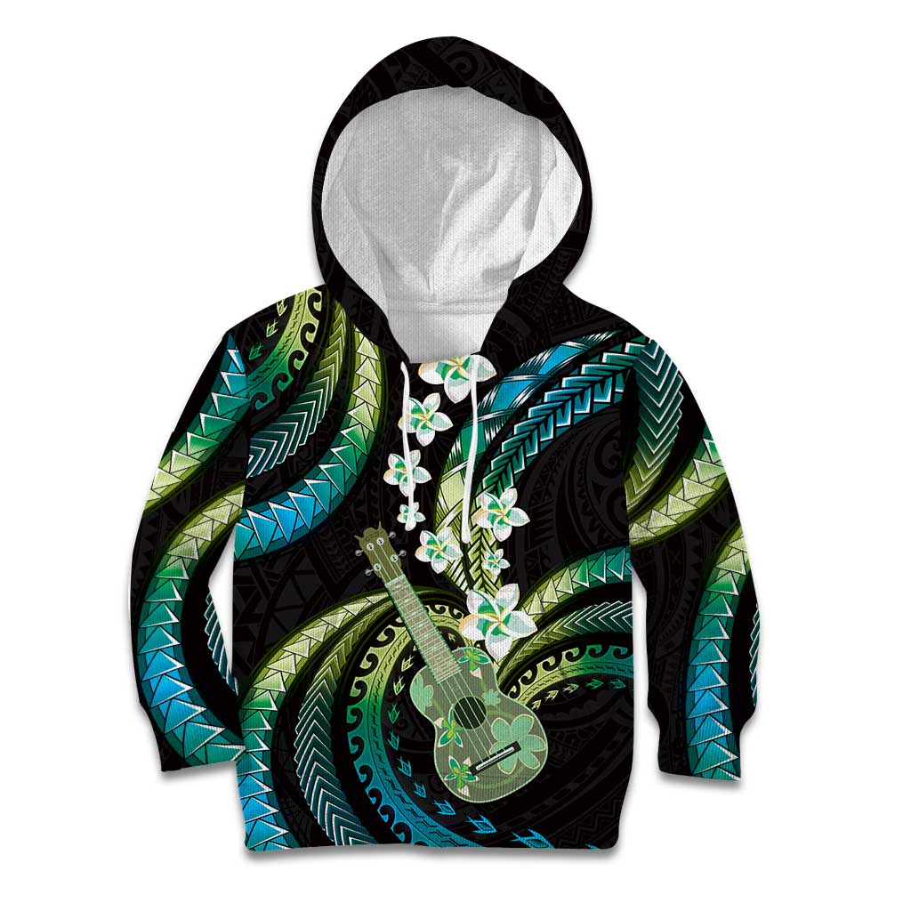 Hawaiian Ukulele Kid Hoodie Chartreuse Cyan Fantastic Plumeria