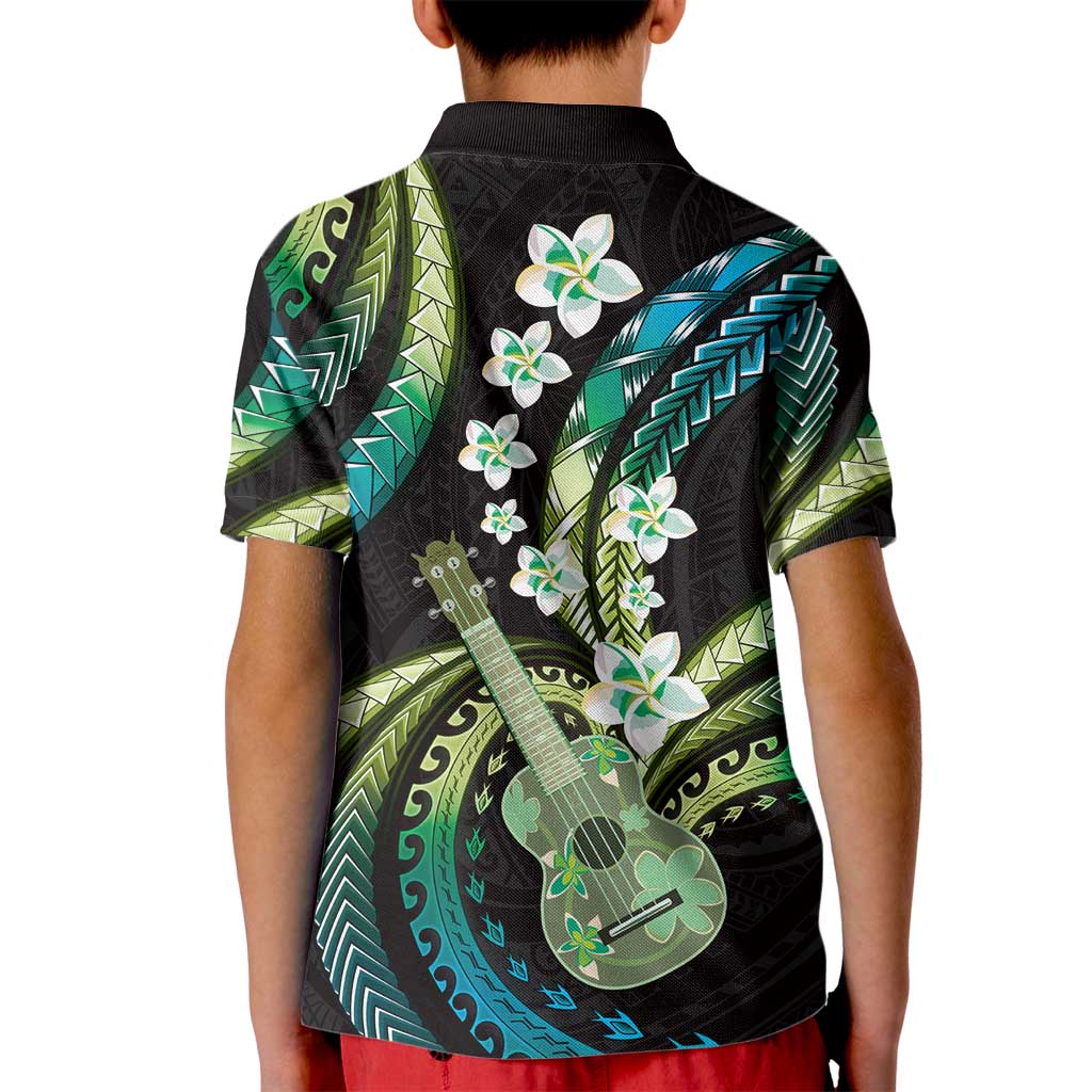 Hawaiian Ukulele Kid Polo Shirt Chartreuse Cyan Fantastic Plumeria