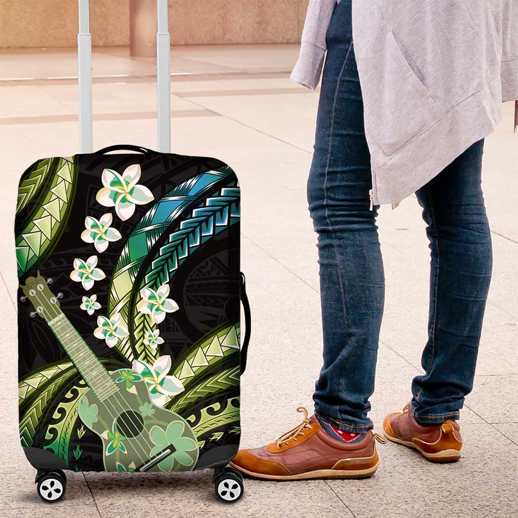 Hawaiian Ukulele Luggage Cover Chartreuse Cyan Fantastic Plumeria
