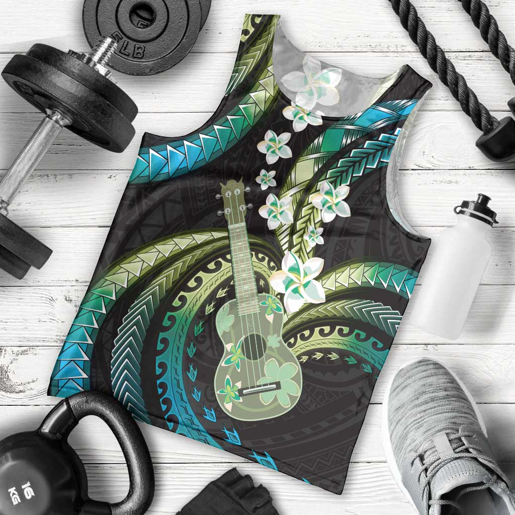 Hawaiian Ukulele Men Tank Top Chartreuse Cyan Fantastic Plumeria