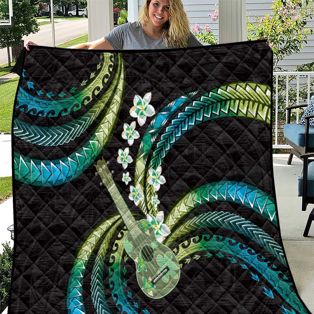 Hawaiian Ukulele Quilt Chartreuse Cyan Fantastic Plumeria