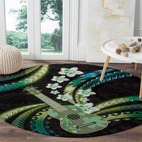 Hawaiian Ukulele Round Carpet Chartreuse Cyan Fantastic Plumeria