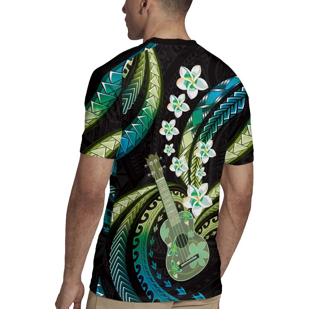 Hawaiian Ukulele Rugby Jersey Chartreuse Cyan Fantastic Plumeria