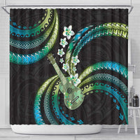 Hawaiian Ukulele Shower Curtain Chartreuse Cyan Fantastic Plumeria