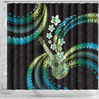 Hawaiian Ukulele Shower Curtain Chartreuse Cyan Fantastic Plumeria