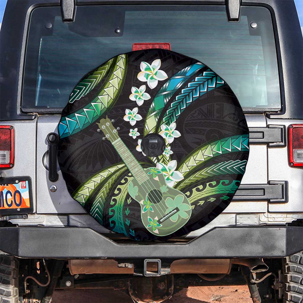 Hawaiian Ukulele Spare Tire Cover Chartreuse Cyan Fantastic Plumeria