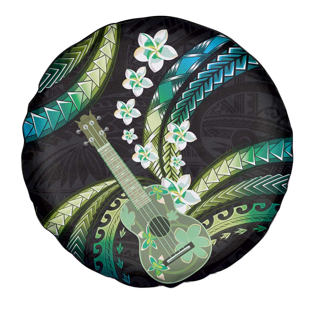 Hawaiian Ukulele Spare Tire Cover Chartreuse Cyan Fantastic Plumeria