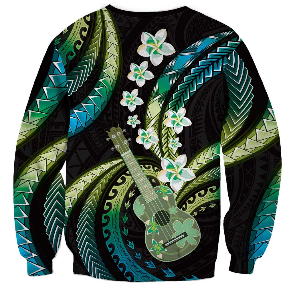 Hawaiian Ukulele Sweatshirt Chartreuse Cyan Fantastic Plumeria