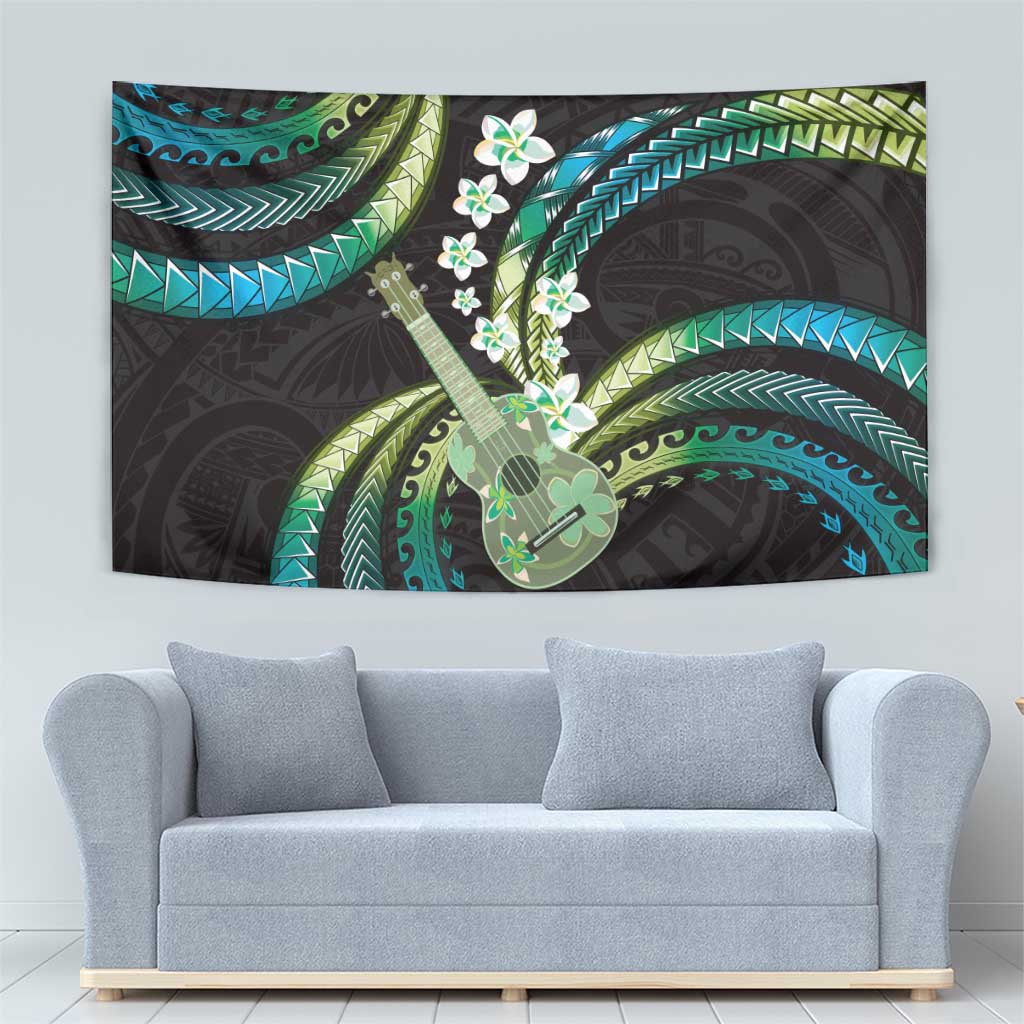 Hawaiian Ukulele Tapestry Chartreuse Cyan Fantastic Plumeria