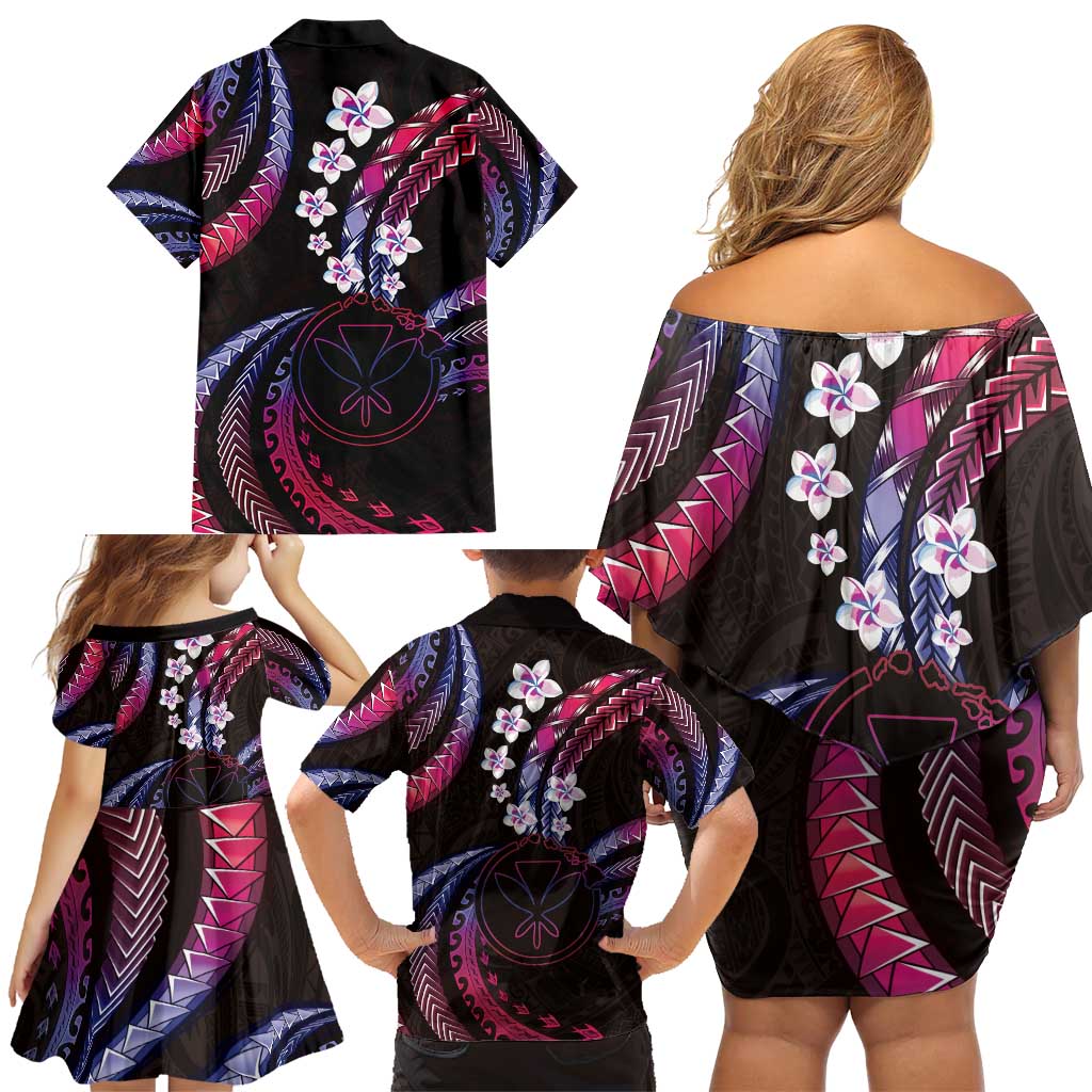 Hawaii Map Kanaka Maoli Family Matching Off Shoulder Short Dress and Hawaiian Shirt Fantastic Frangipani Sweet Dream