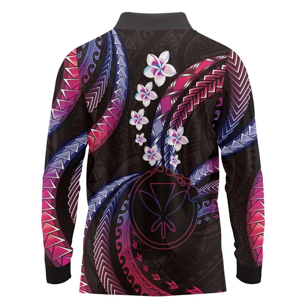 Hawaii Map Kanaka Maoli Long Sleeve Polo Shirt Fantastic Frangipani Sweet Dream