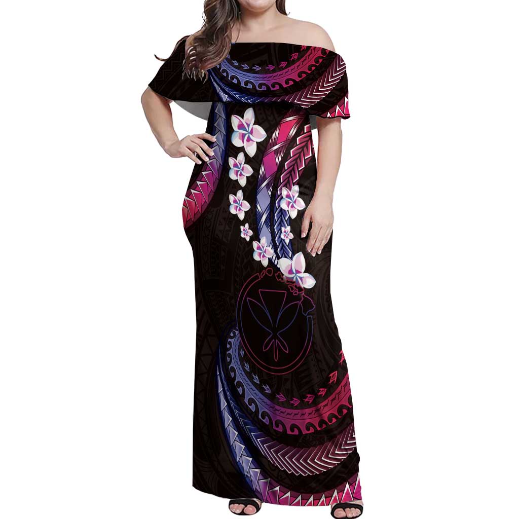 Hawaii Map Kanaka Maoli Off Shoulder Maxi Dress Fantastic Frangipani Sweet Dream