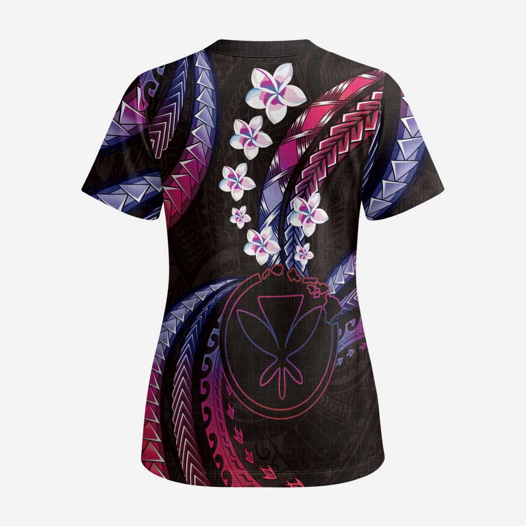 Hawaii Map Kanaka Maoli Scrub Top Fantastic Frangipani Sweet Dream - Polynesian Pride