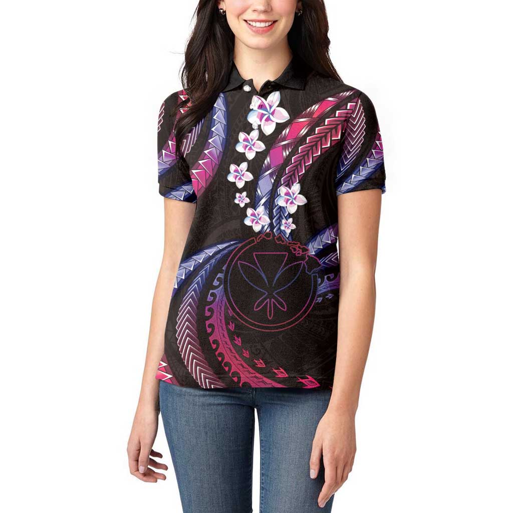 Hawaii Map Kanaka Maoli Women Polo Shirt Fantastic Frangipani Sweet Dream