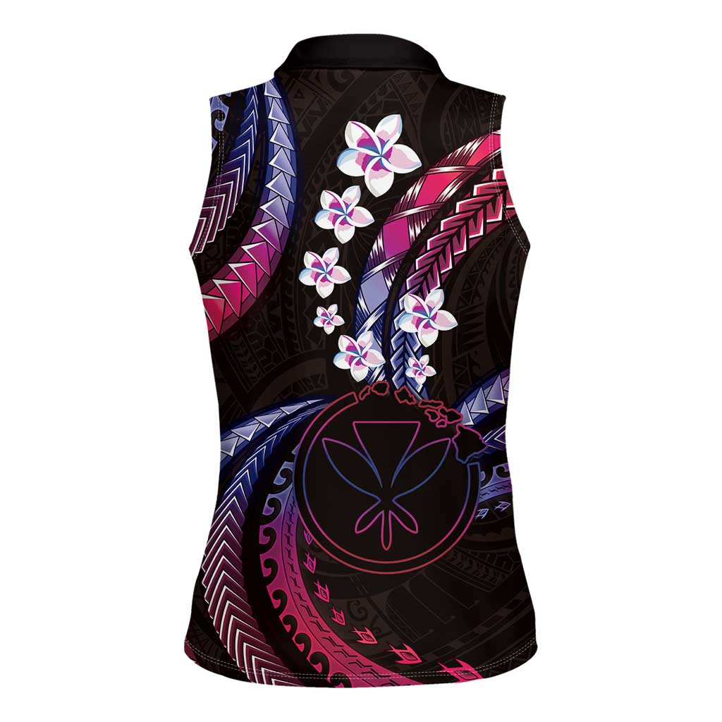 Hawaii Map Kanaka Maoli Women Sleeveless Polo Shirt Fantastic Frangipani Sweet Dream