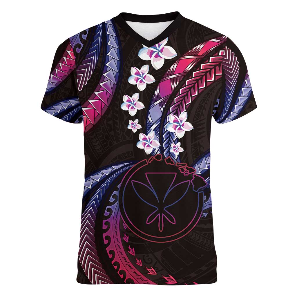 Hawaii Map Kanaka Maoli Women V-Neck T-Shirt Fantastic Frangipani Sweet Dream