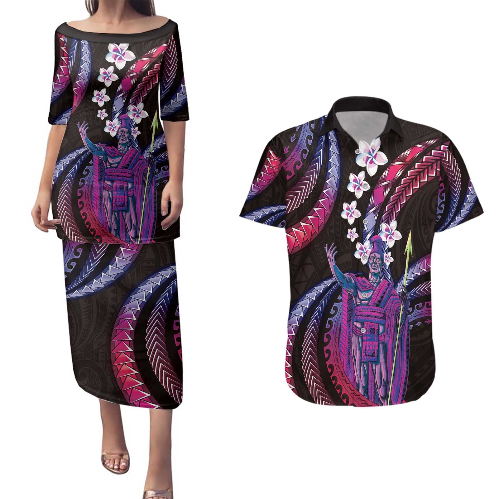 Hawaii King Kamehameha Couples Matching Puletasi and Hawaiian Shirt Fantastic Plumeria Sweet Vibes