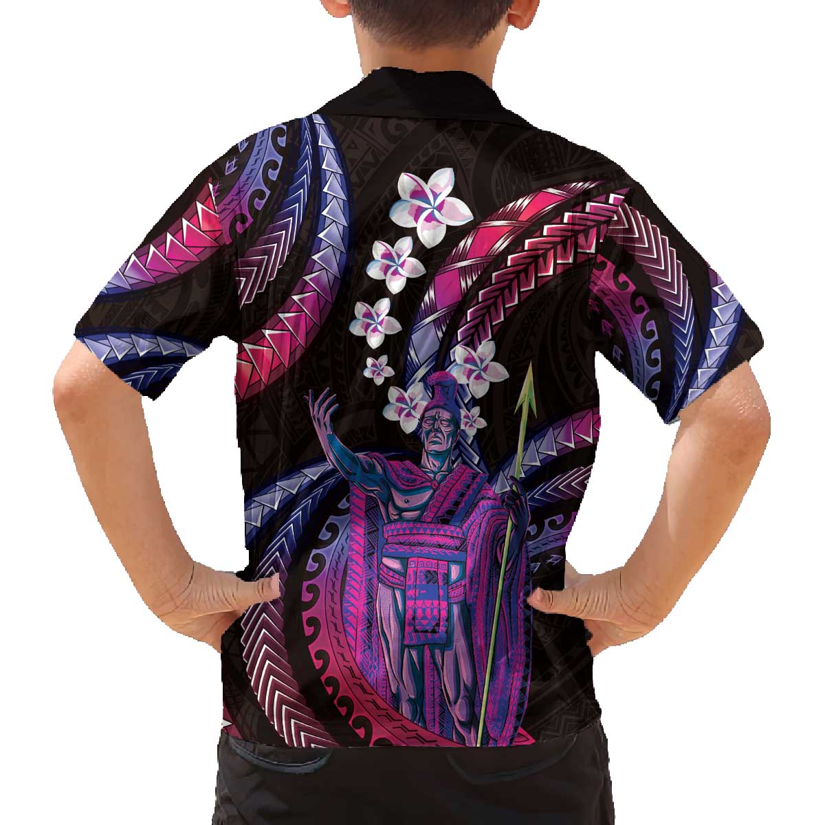 Hawaii King Kamehameha Family Matching Off The Shoulder Long Sleeve Dress and Hawaiian Shirt Fantastic Plumeria Sweet Vibes