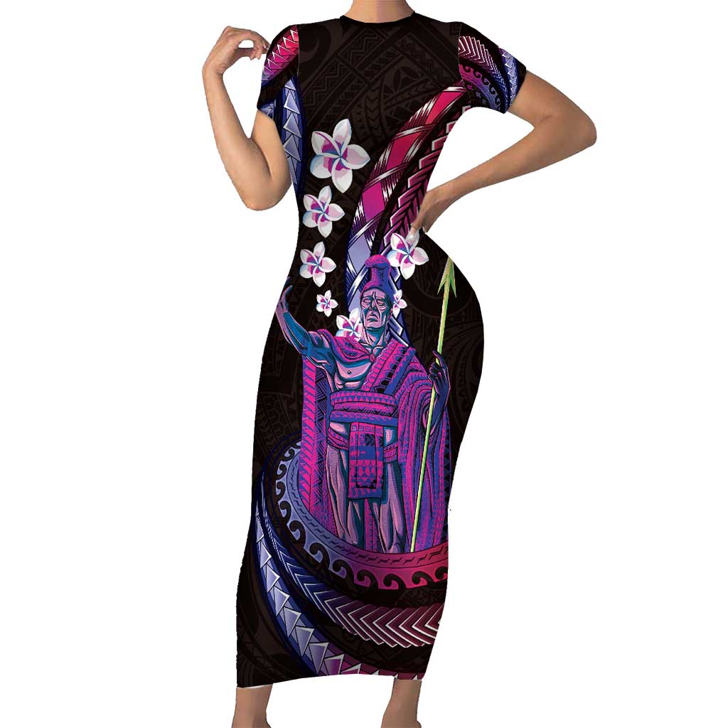 Hawaii King Kamehameha Family Matching Short Sleeve Bodycon Dress and Hawaiian Shirt Fantastic Plumeria Sweet Vibes