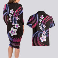 Hawaii Plumeria Couples Matching Long Sleeve Bodycon Dress and Hawaiian Shirt Sweet Gradient Polynesian Pattern LT01 - Polynesian Pride