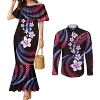 Hawaii Plumeria Couples Matching Mermaid Dress and Long Sleeve Button Shirt Sweet Gradient Polynesian Pattern LT01 Pink - Polynesian Pride