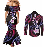 Hawaii Plumeria Couples Matching Mermaid Dress and Long Sleeve Button Shirt Sweet Gradient Polynesian Pattern LT01 - Polynesian Pride