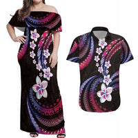 Hawaii Plumeria Couples Matching Off Shoulder Maxi Dress and Hawaiian Shirt Sweet Gradient Polynesian Pattern LT01 Pink - Polynesian Pride