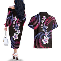 Hawaii Plumeria Couples Matching Off The Shoulder Long Sleeve Dress and Hawaiian Shirt Sweet Gradient Polynesian Pattern LT01 - Polynesian Pride