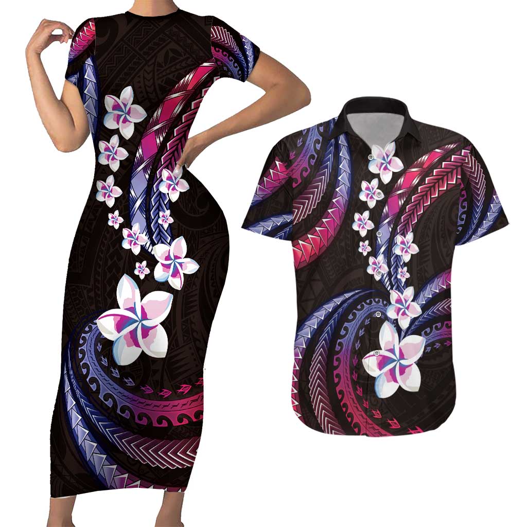 Hawaii Plumeria Couples Matching Short Sleeve Bodycon Dress and Hawaiian Shirt Sweet Gradient Polynesian Pattern LT01 Pink - Polynesian Pride
