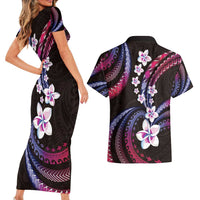 Hawaii Plumeria Couples Matching Short Sleeve Bodycon Dress and Hawaiian Shirt Sweet Gradient Polynesian Pattern LT01 - Polynesian Pride