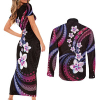 Hawaii Plumeria Couples Matching Short Sleeve Bodycon Dress and Long Sleeve Button Shirt Sweet Gradient Polynesian Pattern LT01 - Polynesian Pride