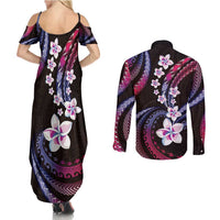 Hawaii Plumeria Couples Matching Summer Maxi Dress and Long Sleeve Button Shirt Sweet Gradient Polynesian Pattern LT01 - Polynesian Pride