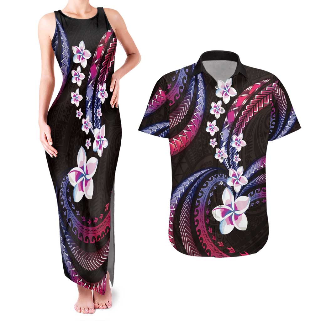 Hawaii Plumeria Couples Matching Tank Maxi Dress and Hawaiian Shirt Sweet Gradient Polynesian Pattern LT01 Pink - Polynesian Pride