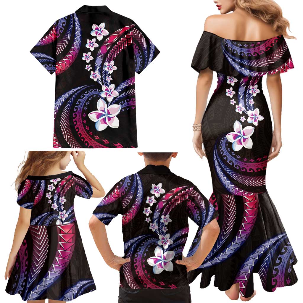Hawaii Plumeria Family Matching Mermaid Dress and Hawaiian Shirt Sweet Gradient Polynesian Pattern