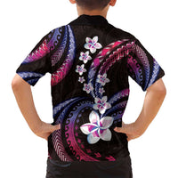 Hawaii Plumeria Family Matching Off Shoulder Short Dress and Hawaiian Shirt Sweet Gradient Polynesian Pattern