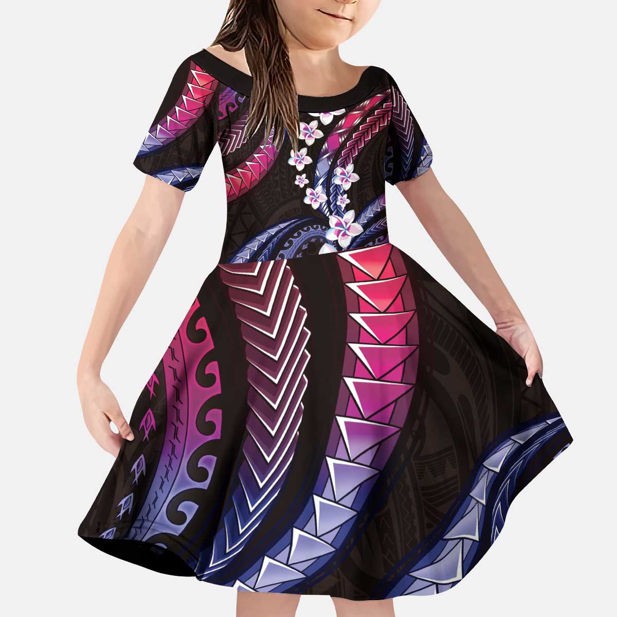 Hawaii Plumeria Kid Short Sleeve Dress Sweet Gradient Polynesian Pattern LT01 KID Pink - Polynesian Pride