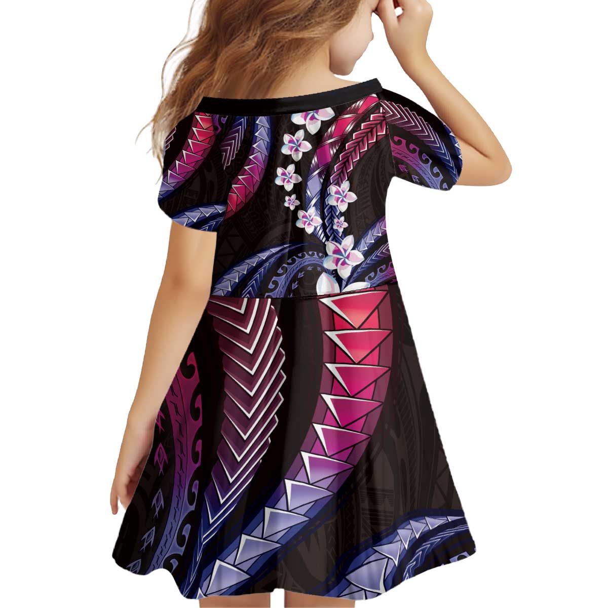 Hawaii Plumeria Kid Short Sleeve Dress Sweet Gradient Polynesian Pattern LT01 - Polynesian Pride