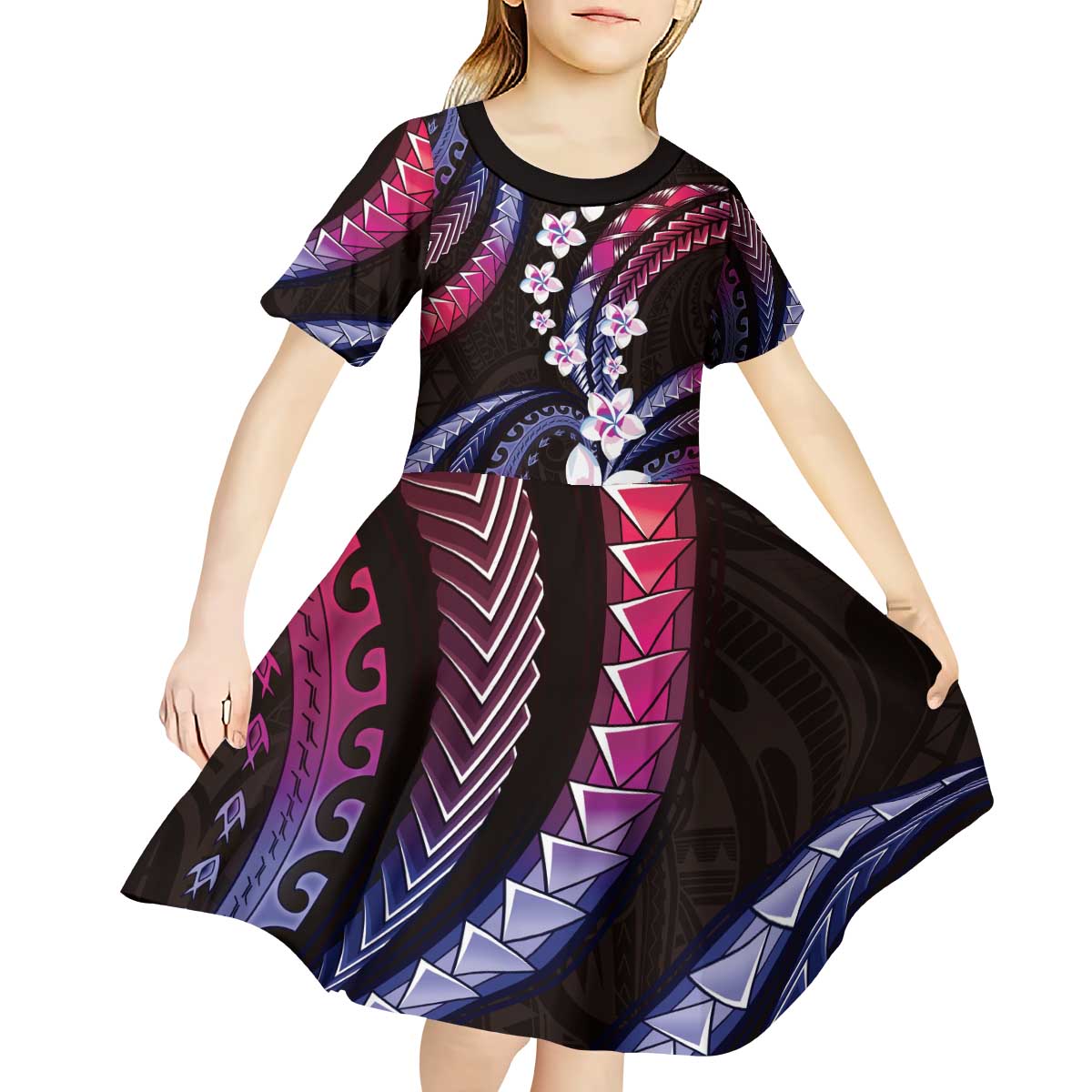 Hawaii Plumeria Kid Short Sleeve Dress Sweet Gradient Polynesian Pattern LT01 - Polynesian Pride