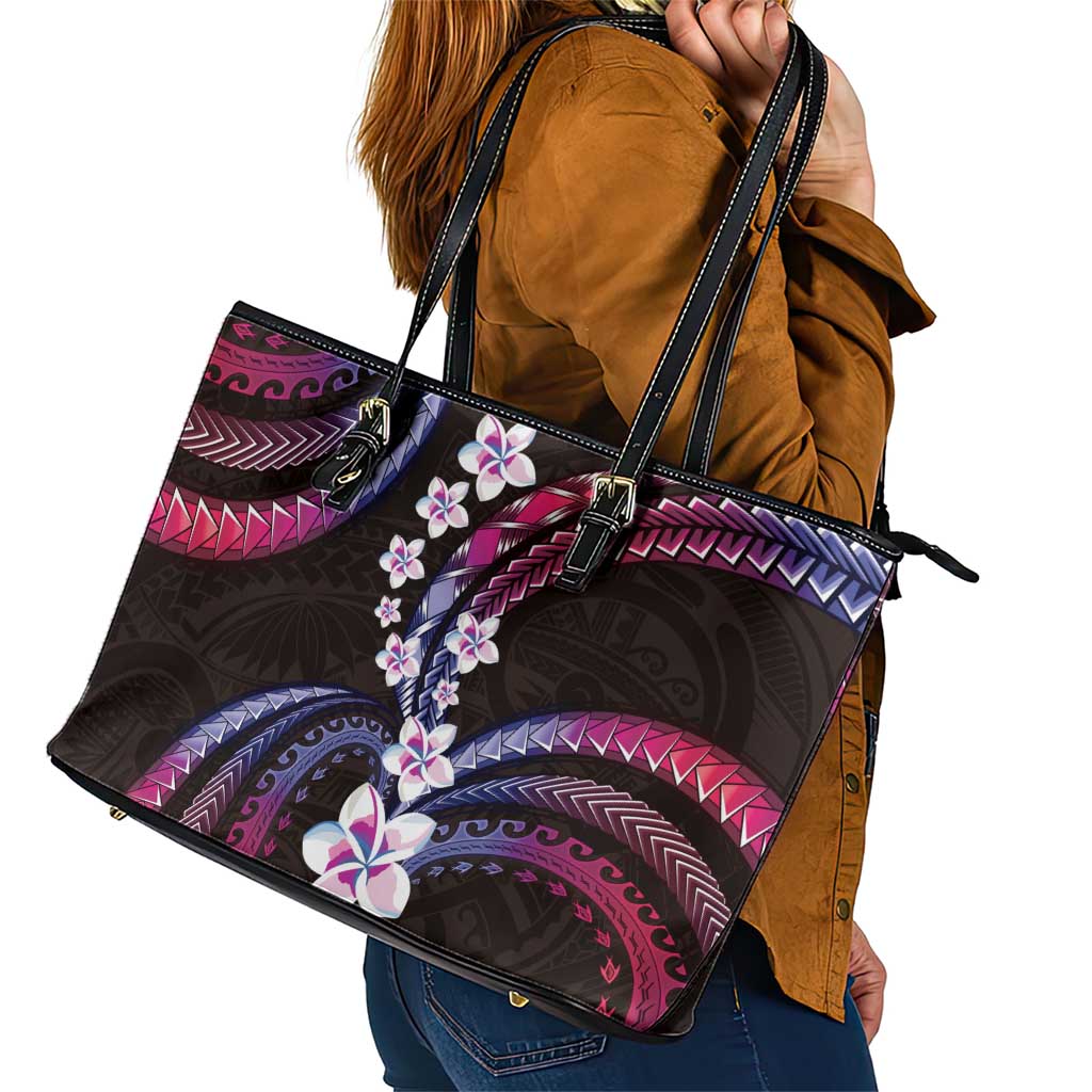 Hawaii Plumeria Leather Tote Bag Sweet Gradient Polynesian Pattern